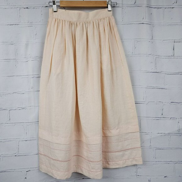 Vintage Prophecy Womens 6 Linen Midi Skirt Peach Boho Pockets Beachy Coastal - Picture 4 of 9
